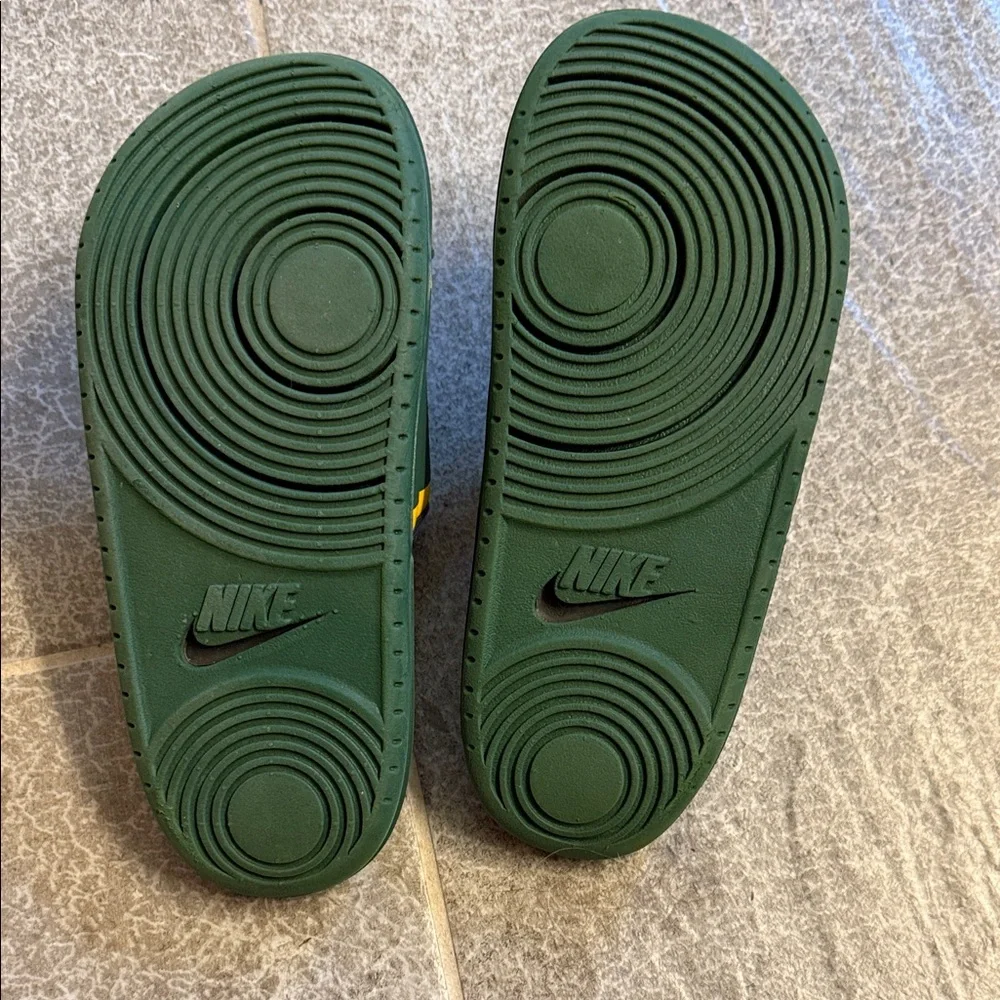Nike Green and Yellow Logo Slide Sandals